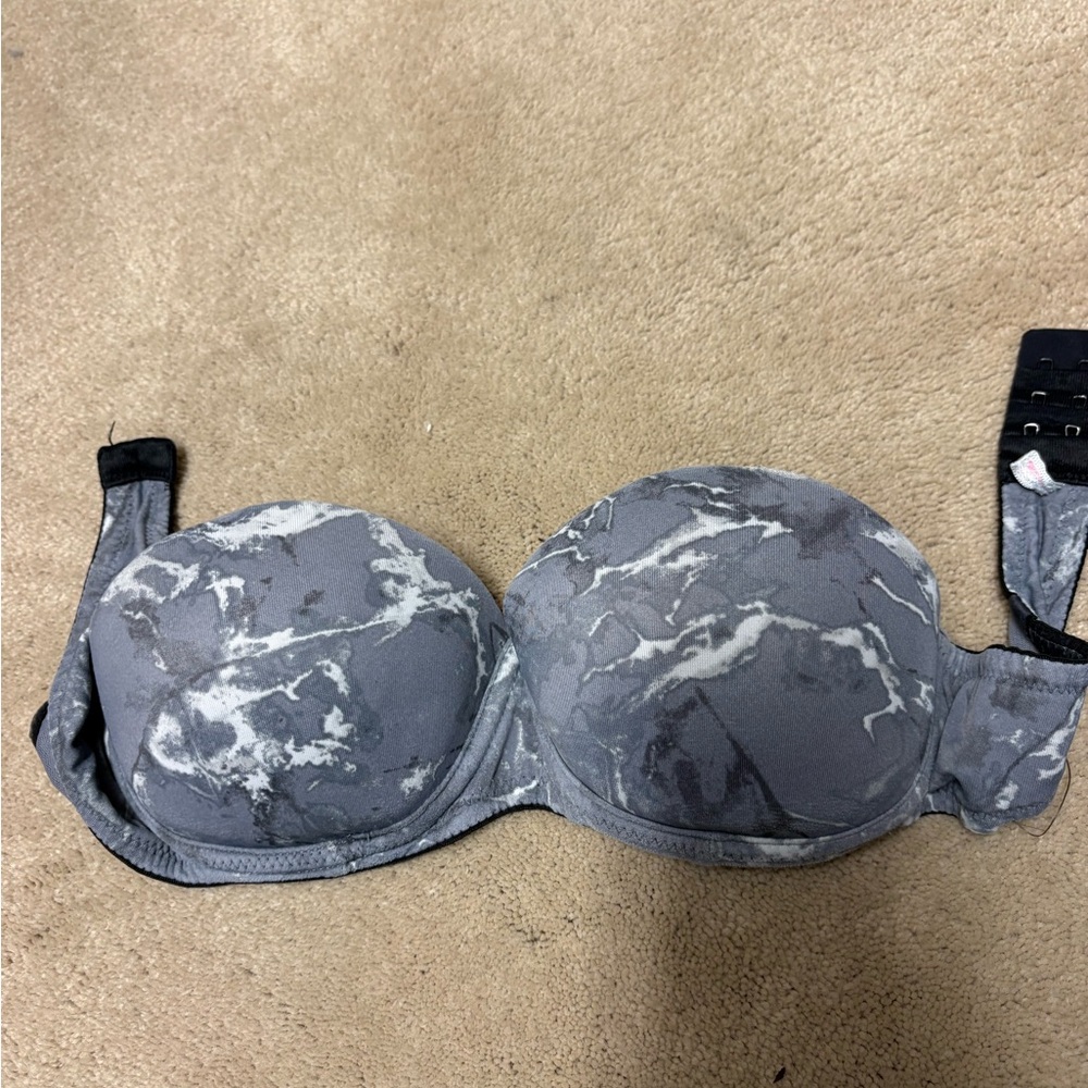 Pink Gray Marble Strapless Bra